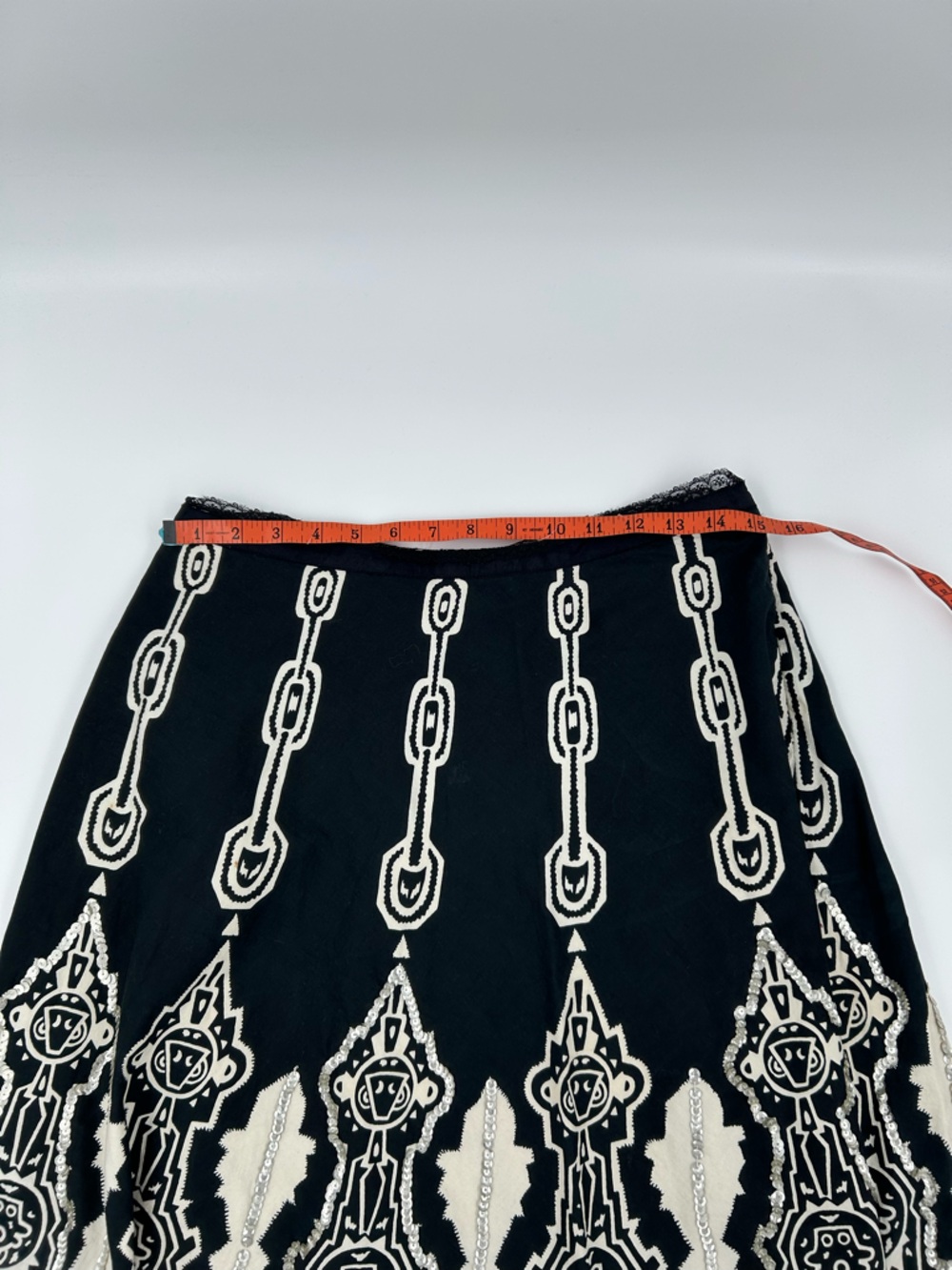 i.e. Petite Boho Black & Cream Decorative Circle Skirt with Silver Sequins 6P - Picture 6 of 7
